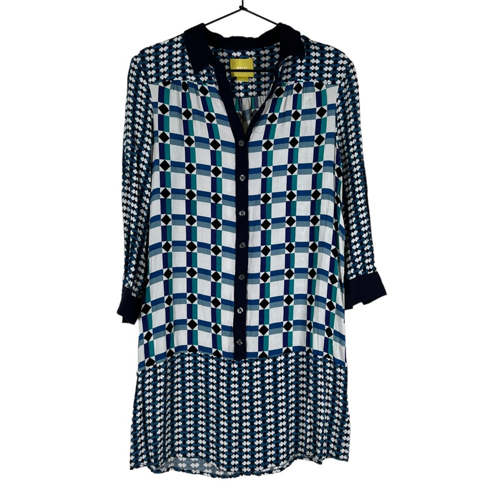 Anthropologie Maeve Womens Shirt Dress Multicolor Geometric Collar Long Sleeve 0